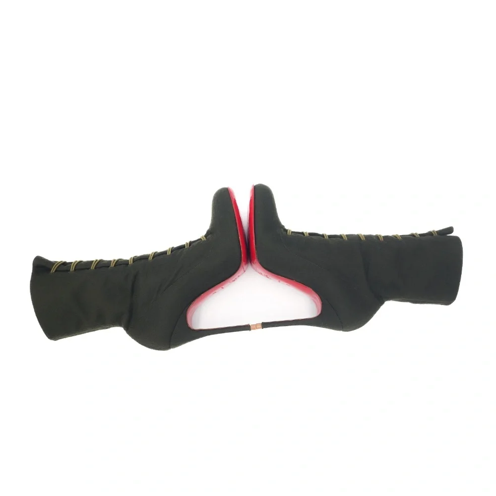 Christian Louboutin Green Napolean Wool Felt Ankle Boots Heels EU 37 - Picture 5 of 10